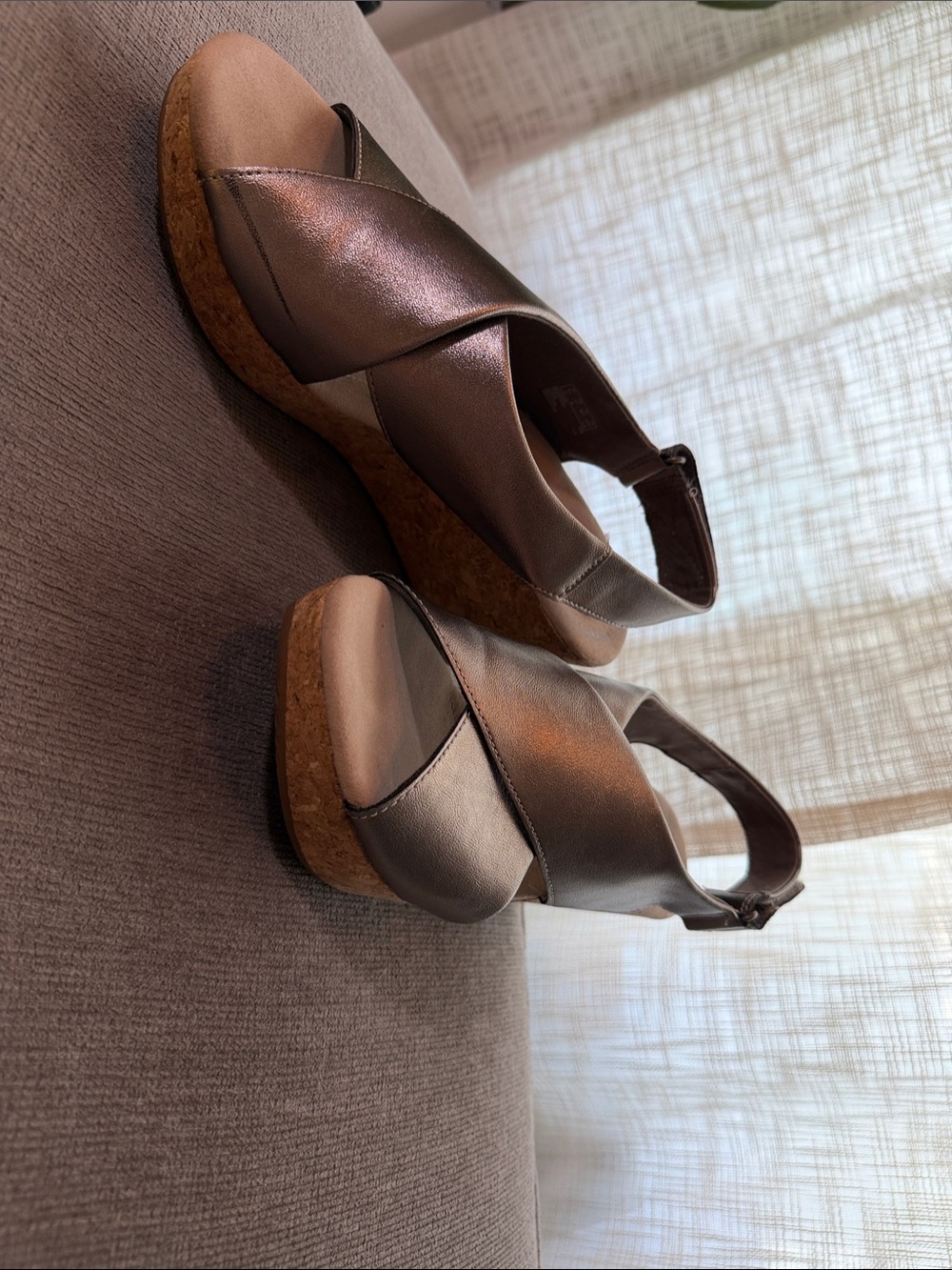 Clarks Metallic Pewter Leather Wedge Sandals